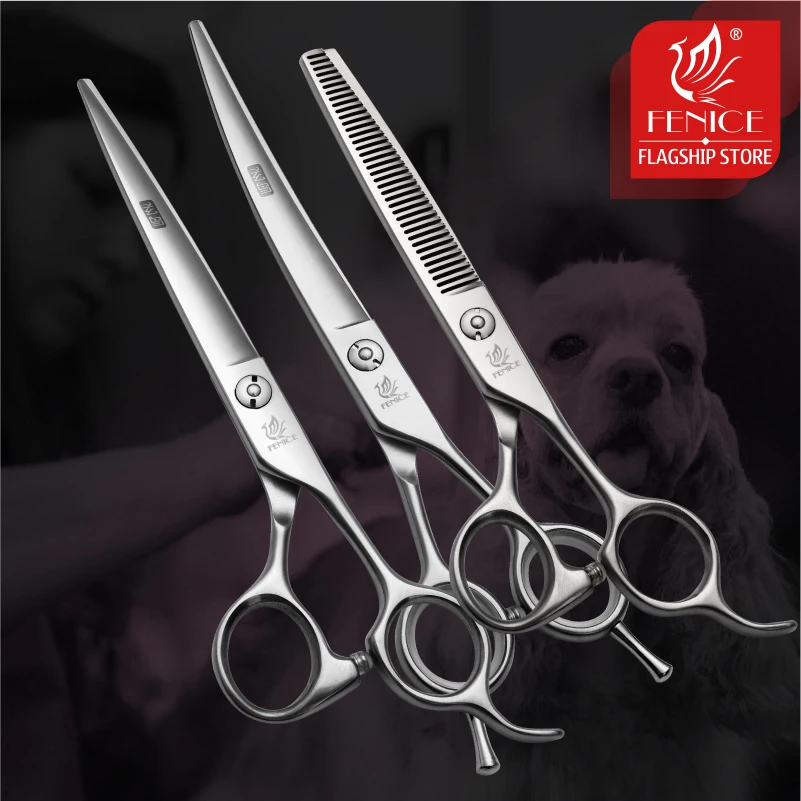 Professional Pet Grooming Scissors Curved - Fenice 6.5/7.0/7.5/8.0 Pet Grooming Scissors Set