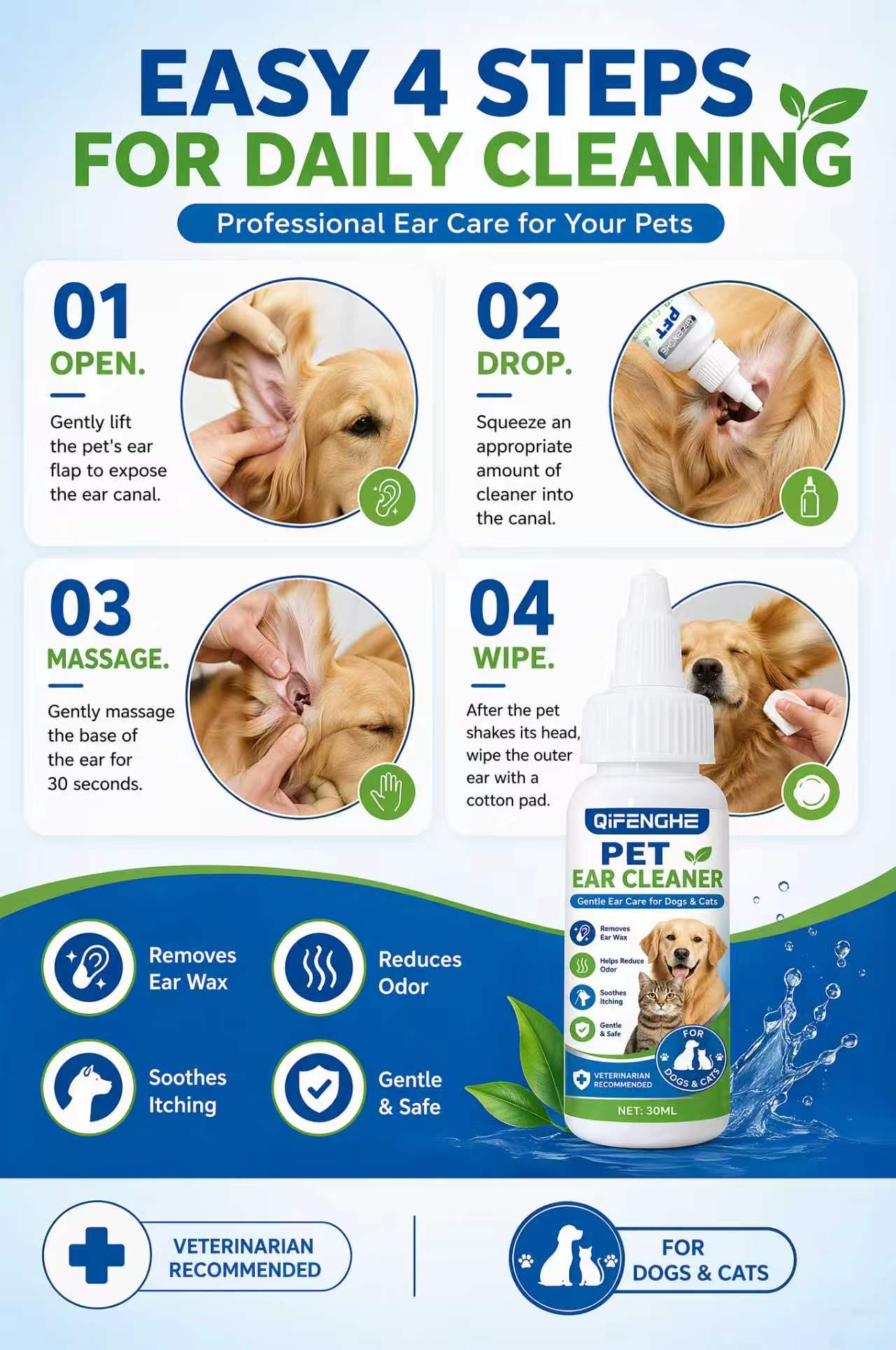 30ml Pet Ear Cleaner Drops for - огляд і ціна Dog Ear Cleaner Solution Drops Wash